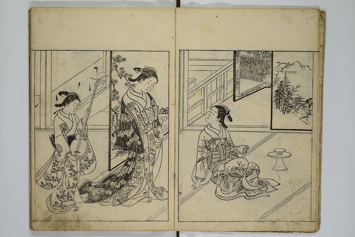 Picture Book of the Evergreens (Ehon tokiwagusa) 繪本常盤草, Nishikawa Sukenobu 西川祐信 (Japanese, 1671–1750), Woodblock-printed book; ink and hand-coloring on paper, Japan