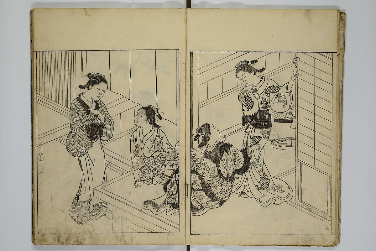 Picture Book of the Evergreens (Ehon tokiwagusa) 繪本常盤草, Nishikawa Sukenobu 西川祐信 (Japanese, 1671–1750), Woodblock-printed book; ink and hand-coloring on paper, Japan