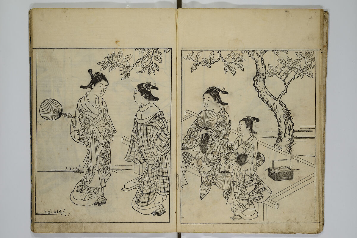 Picture Book of the Evergreens (Ehon tokiwagusa) 繪本常盤草, Nishikawa Sukenobu 西川祐信 (Japanese, 1671–1750), Woodblock-printed book; ink and hand-coloring on paper, Japan