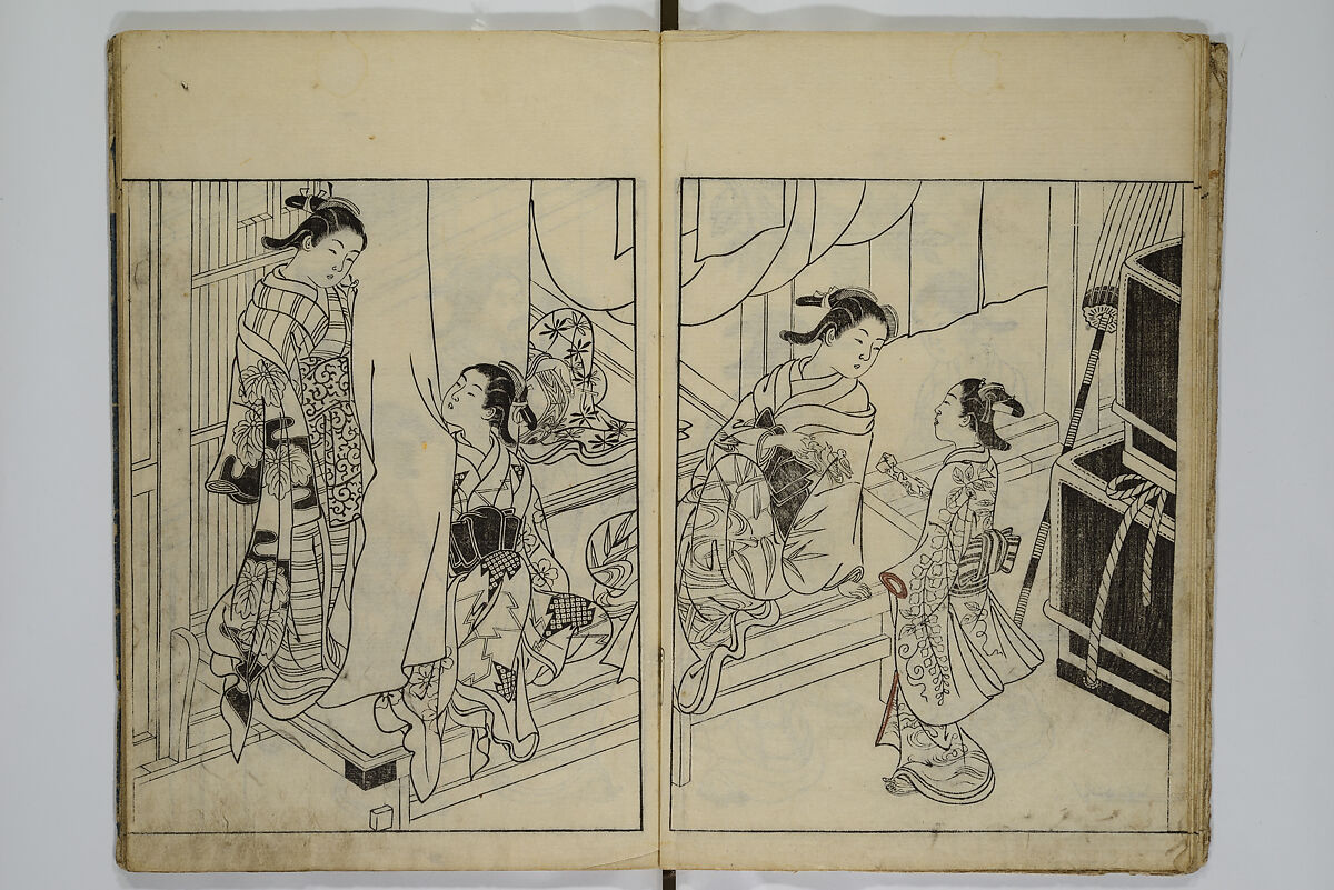 Picture Book of the Evergreens (Ehon tokiwagusa) 繪本常盤草, Nishikawa Sukenobu 西川祐信 (Japanese, 1671–1750), Woodblock-printed book; ink and hand-coloring on paper, Japan