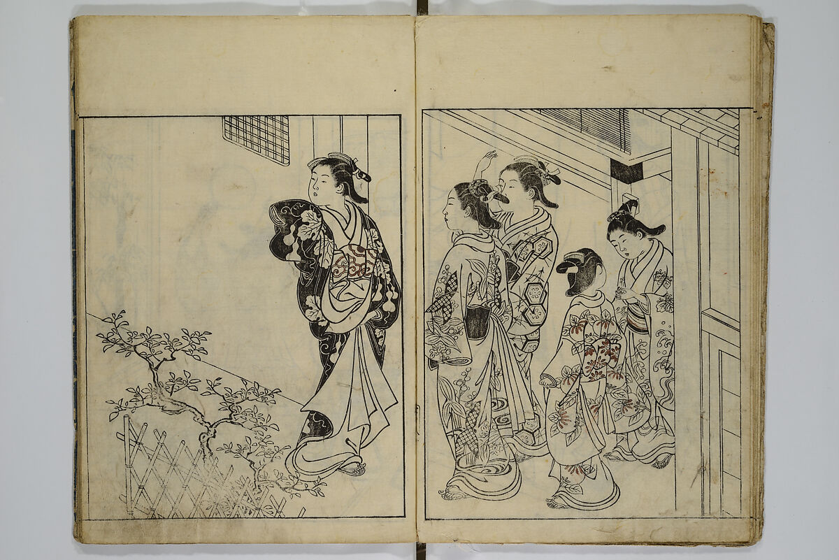 Picture Book of the Evergreens (Ehon tokiwagusa) 繪本常盤草, Nishikawa Sukenobu 西川祐信 (Japanese, 1671–1750), Woodblock-printed book; ink and hand-coloring on paper, Japan