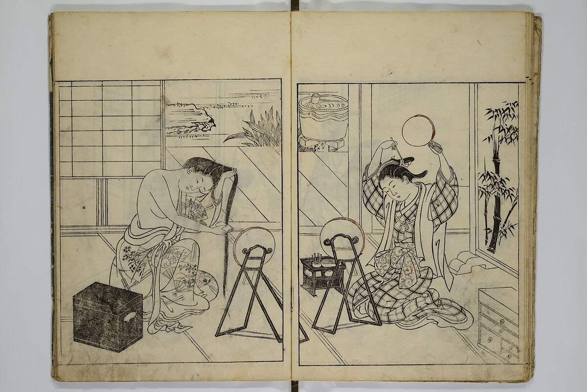 Picture Book of the Evergreens (Ehon tokiwagusa) 繪本常盤草, Nishikawa Sukenobu 西川祐信 (Japanese, 1671–1750), Woodblock-printed book; ink and hand-coloring on paper, Japan