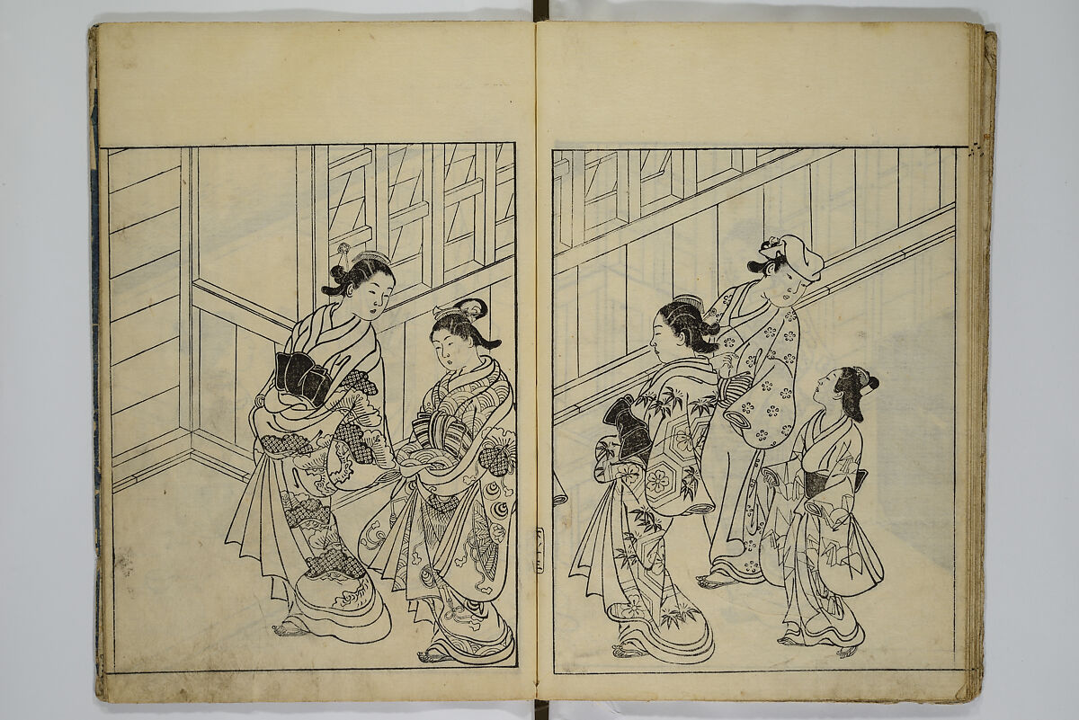 Picture Book of the Evergreens (Ehon tokiwagusa) 繪本常盤草, Nishikawa Sukenobu 西川祐信 (Japanese, 1671–1750), Woodblock-printed book; ink and hand-coloring on paper, Japan