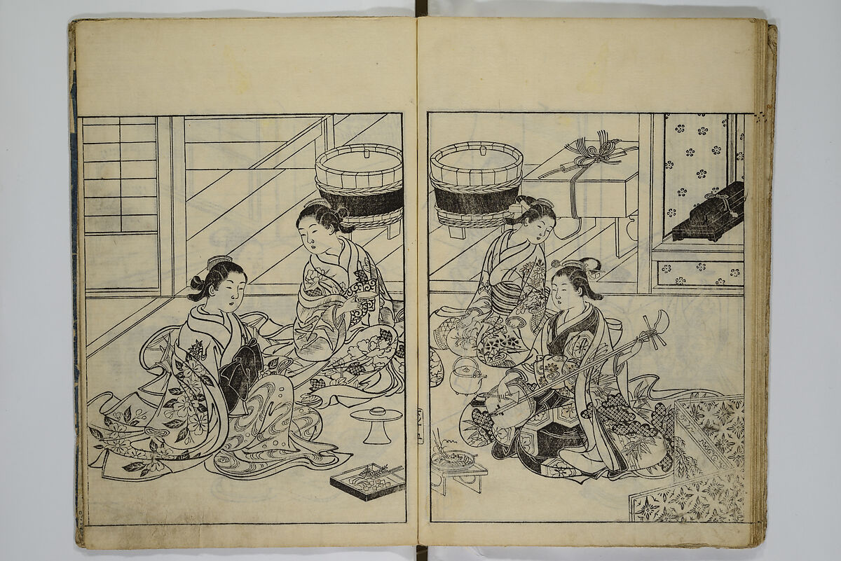 Picture Book of the Evergreens (Ehon tokiwagusa) 繪本常盤草, Nishikawa Sukenobu 西川祐信 (Japanese, 1671–1750), Woodblock-printed book; ink and hand-coloring on paper, Japan