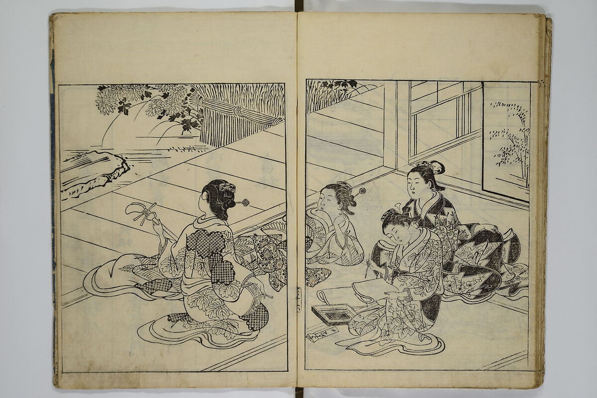 Picture Book of the Evergreens (Ehon tokiwagusa) 繪本常盤草, Nishikawa Sukenobu 西川祐信 (Japanese, 1671–1750), Woodblock-printed book; ink and hand-coloring on paper, Japan