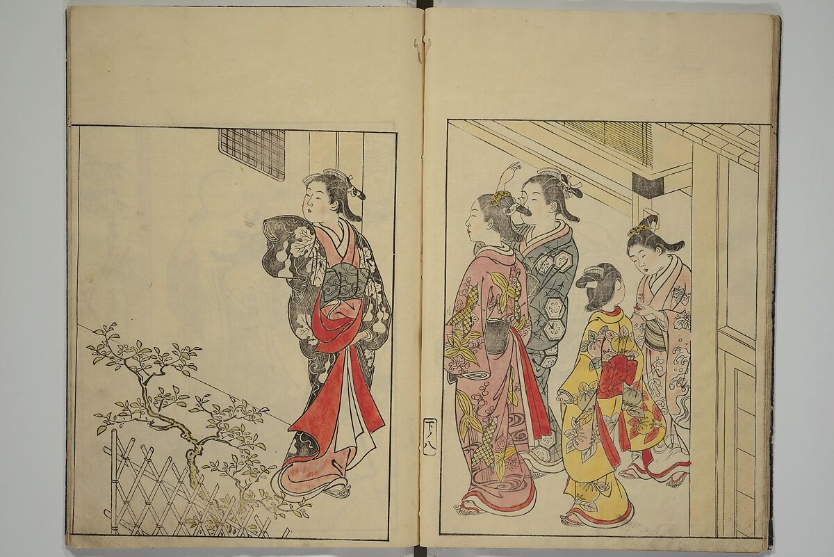 Picture Book of the Evergreens (Ehon tokiwagusa) 繪本常盤草, Nishikawa Sukenobu 西川祐信 (Japanese, 1671–1750), Woodblock printed book; ink and hand-coloring on paper, Japan