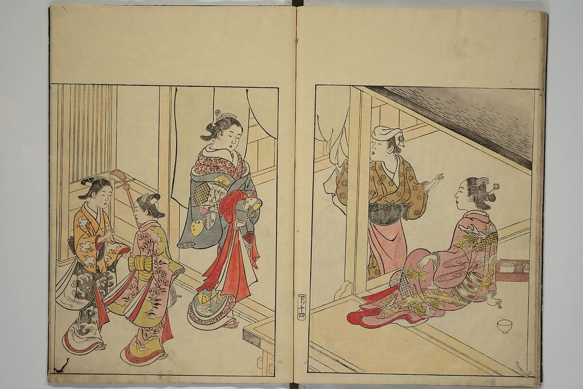 Picture Book of the Evergreens (Ehon tokiwagusa) 繪本常盤草, Nishikawa Sukenobu 西川祐信 (Japanese, 1671–1750), Woodblock printed book; ink and hand-coloring on paper, Japan