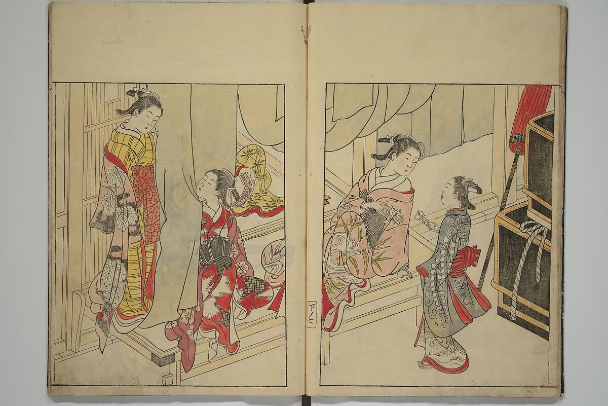 Picture Book of the Evergreens (Ehon tokiwagusa) 繪本常盤草, Nishikawa Sukenobu 西川祐信 (Japanese, 1671–1750), Woodblock printed book; ink and hand-coloring on paper, Japan