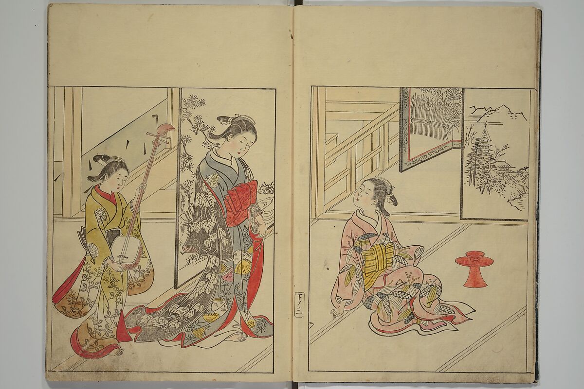 Picture Book of the Evergreens (Ehon tokiwagusa) 繪本常盤草, Nishikawa Sukenobu 西川祐信 (Japanese, 1671–1750), Woodblock printed book; ink and hand-coloring on paper, Japan