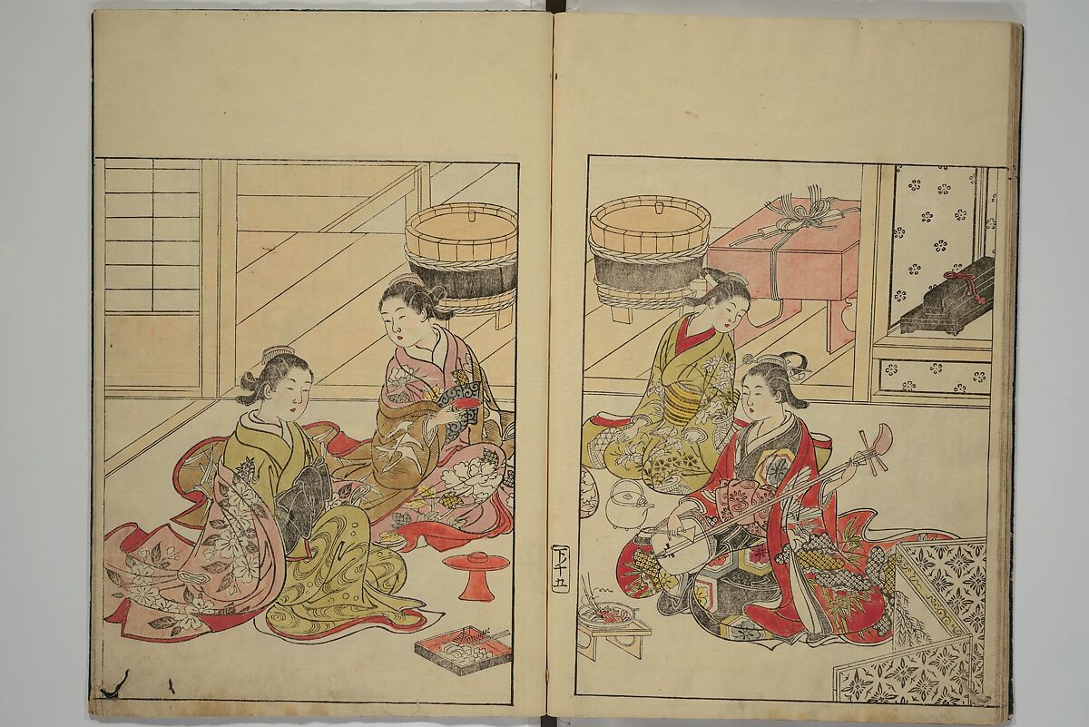 Picture Book of the Evergreens (Ehon tokiwagusa) 繪本常盤草, Nishikawa Sukenobu 西川祐信 (Japanese, 1671–1750), Woodblock printed book; ink and hand-coloring on paper, Japan