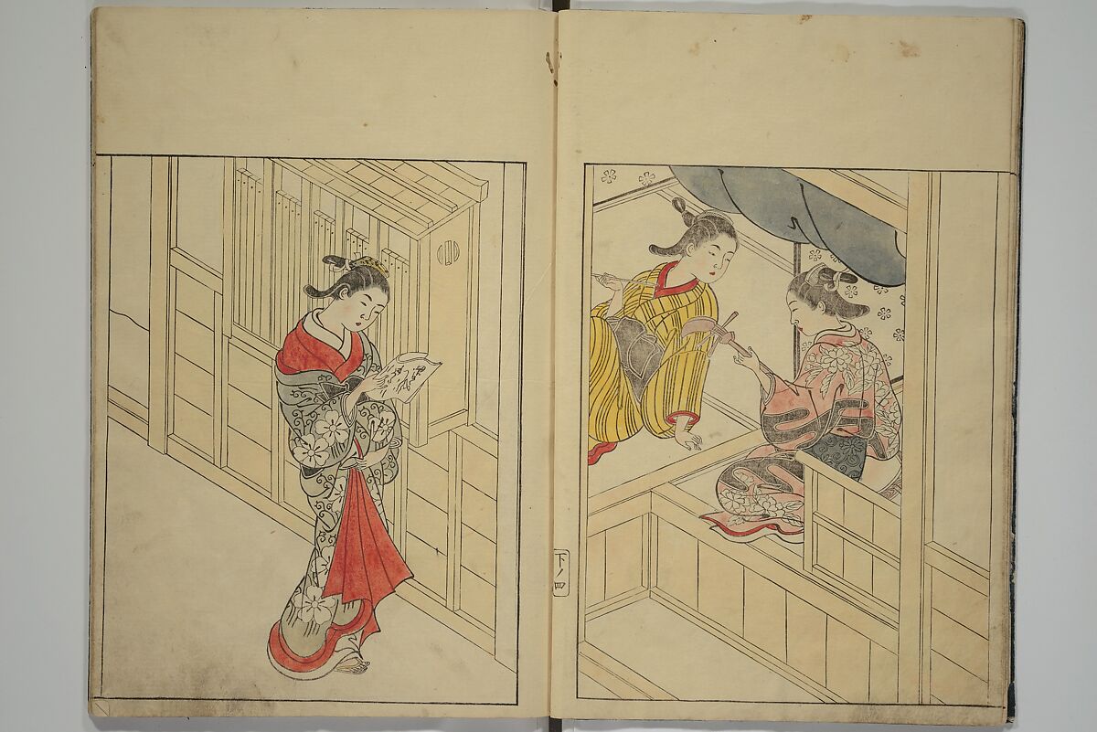 Picture Book of the Evergreens (Ehon tokiwagusa) 繪本常盤草, Nishikawa Sukenobu 西川祐信 (Japanese, 1671–1750), Woodblock printed book; ink and hand-coloring on paper, Japan