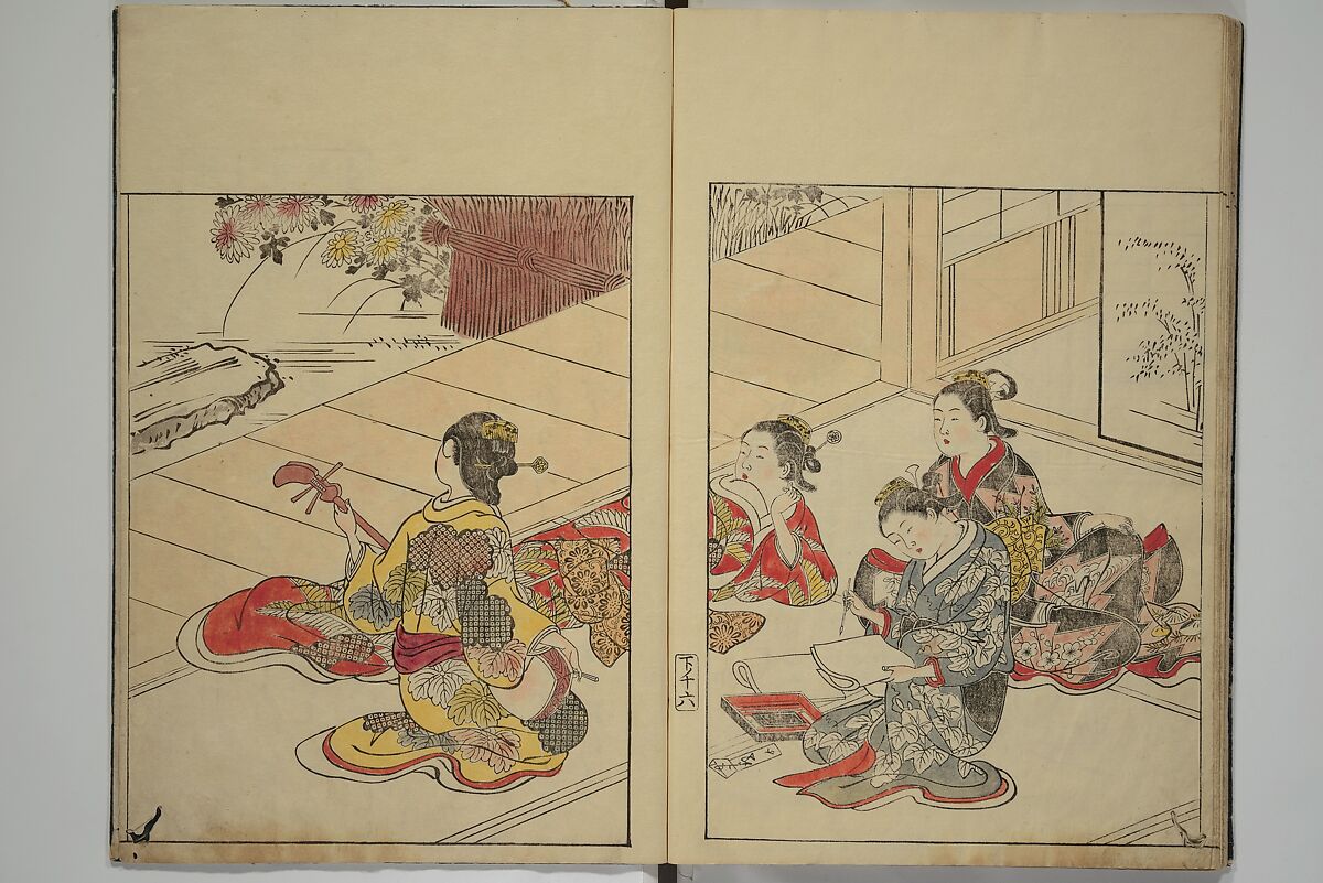 Picture Book of the Evergreens (Ehon tokiwagusa) 繪本常盤草, Nishikawa Sukenobu 西川祐信 (Japanese, 1671–1750), Woodblock printed book; ink and hand-coloring on paper, Japan