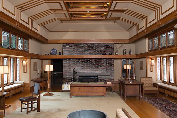 Living Room from the Francis W. Little House: Windows and paneling, Frank Lloyd Wright (American, Richland Center, Wisconsin 1867–1959 Phoenix, Arizona), Oak, leaded glass, American