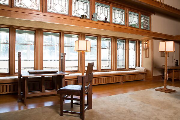 Living Room from the Francis W. Little House: Windows and paneling, Frank Lloyd Wright (American, Richland Center, Wisconsin 1867–1959 Phoenix, Arizona), Oak, leaded glass, American