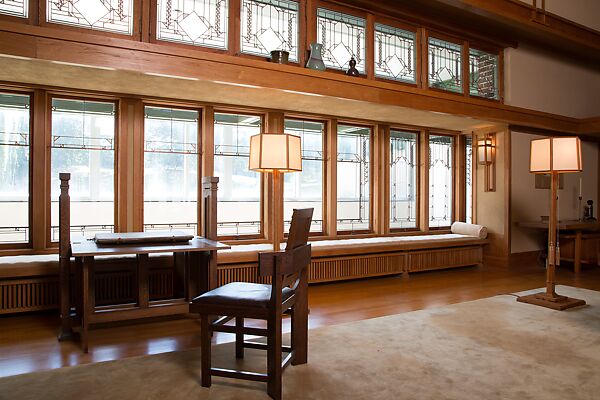Living Room from the Francis W. Little House: Windows and paneling, Frank Lloyd Wright (American, Richland Center, Wisconsin 1867–1959 Phoenix, Arizona), Oak, leaded glass, American