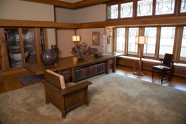 Living Room from the Francis W. Little House: Windows and paneling, Frank Lloyd Wright (American, Richland Center, Wisconsin 1867–1959 Phoenix, Arizona), Oak, leaded glass, American