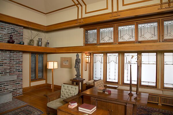 Living Room from the Francis W. Little House: Windows and paneling, Frank Lloyd Wright (American, Richland Center, Wisconsin 1867–1959 Phoenix, Arizona), Oak, leaded glass, American
