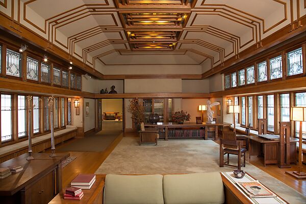 Living Room from the Francis W. Little House: Windows and paneling, Frank Lloyd Wright (American, Richland Center, Wisconsin 1867–1959 Phoenix, Arizona), Oak, leaded glass, American 