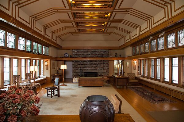 Living Room from the Francis W. Little House: Windows and paneling, Frank Lloyd Wright (American, Richland Center, Wisconsin 1867–1959 Phoenix, Arizona), Oak, leaded glass, American