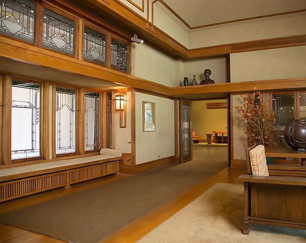 Living Room from the Francis W. Little House: Windows and paneling, Frank Lloyd Wright (American, Richland Center, Wisconsin 1867–1959 Phoenix, Arizona), Oak, leaded glass, American