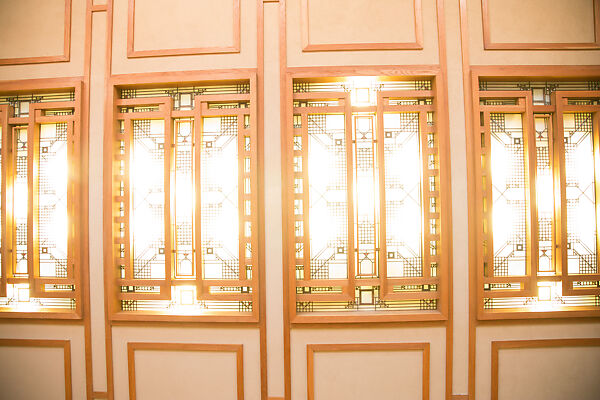 Living Room from the Francis W. Little House: Windows and paneling, Frank Lloyd Wright (American, Richland Center, Wisconsin 1867–1959 Phoenix, Arizona), Oak, leaded glass, American