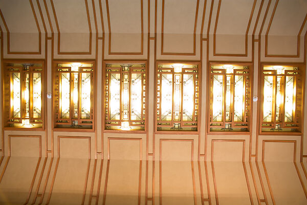 Living Room from the Francis W. Little House: Windows and paneling, Frank Lloyd Wright (American, Richland Center, Wisconsin 1867–1959 Phoenix, Arizona), Oak, leaded glass, American