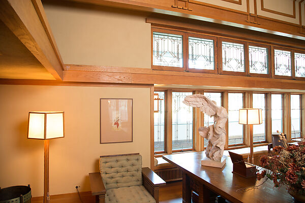 Living Room from the Francis W. Little House: Windows and paneling, Frank Lloyd Wright (American, Richland Center, Wisconsin 1867–1959 Phoenix, Arizona), Oak, leaded glass, American