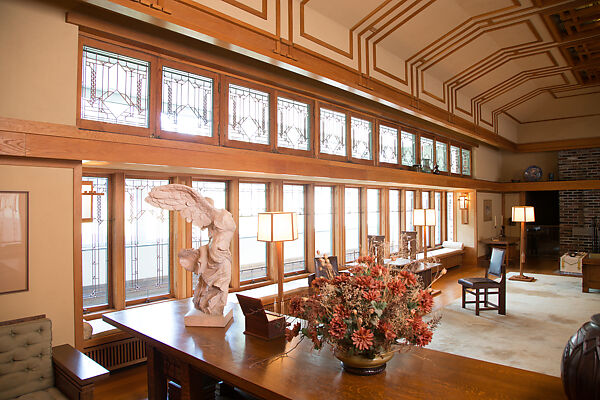 Living Room from the Francis W. Little House: Windows and paneling, Frank Lloyd Wright (American, Richland Center, Wisconsin 1867–1959 Phoenix, Arizona), Oak, leaded glass, American