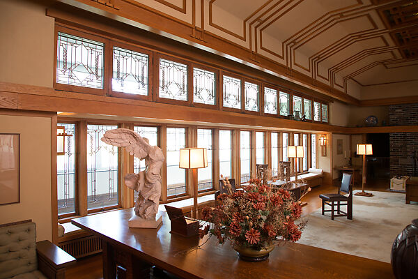 Living Room from the Francis W. Little House: Windows and paneling, Frank Lloyd Wright (American, Richland Center, Wisconsin 1867–1959 Phoenix, Arizona), Oak, leaded glass, American