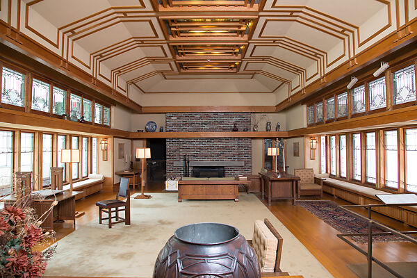 Living Room from the Francis W. Little House: Windows and paneling, Frank Lloyd Wright (American, Richland Center, Wisconsin 1867–1959 Phoenix, Arizona), Oak, leaded glass, American