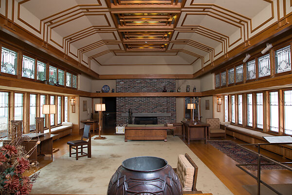Living Room from the Francis W. Little House: Windows and paneling, Frank Lloyd Wright (American, Richland Center, Wisconsin 1867–1959 Phoenix, Arizona), Oak, leaded glass, American