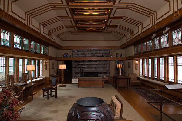 Living Room from the Francis W. Little House: Windows and paneling, Frank Lloyd Wright (American, Richland Center, Wisconsin 1867–1959 Phoenix, Arizona), Oak, leaded glass, American