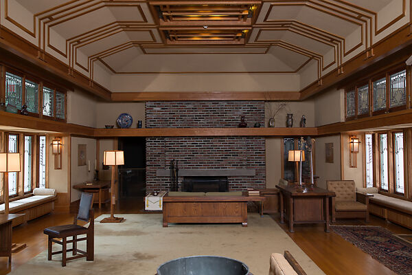 Living Room from the Francis W. Little House: Windows and paneling, Frank Lloyd Wright (American, Richland Center, Wisconsin 1867–1959 Phoenix, Arizona), Oak, leaded glass, American