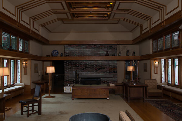 Living Room from the Francis W. Little House: Windows and paneling, Frank Lloyd Wright (American, Richland Center, Wisconsin 1867–1959 Phoenix, Arizona), Oak, leaded glass, American