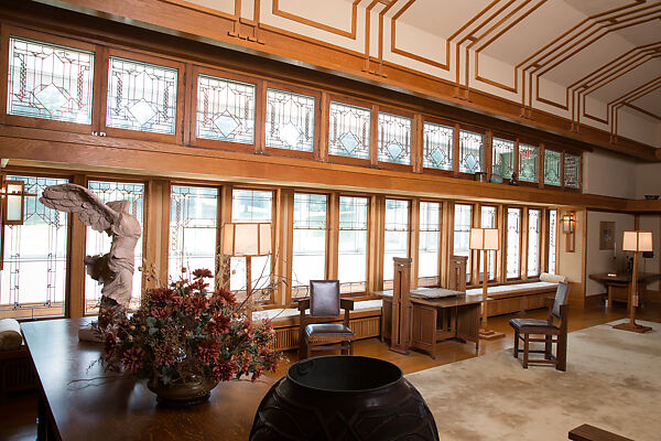 Living Room from the Francis W. Little House: Windows and paneling, Frank Lloyd Wright (American, Richland Center, Wisconsin 1867–1959 Phoenix, Arizona), Oak, leaded glass, American