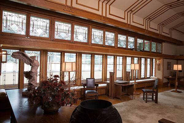 Living Room from the Francis W. Little House: Windows and paneling, Frank Lloyd Wright (American, Richland Center, Wisconsin 1867–1959 Phoenix, Arizona), Oak, leaded glass, American