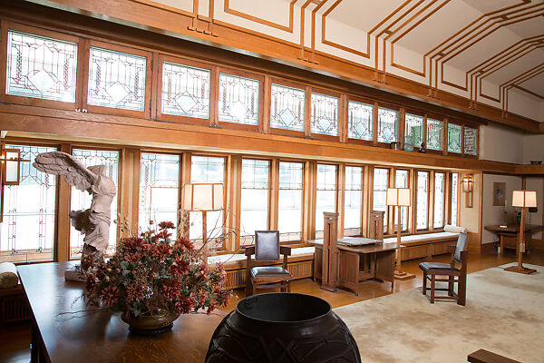 Living Room from the Francis W. Little House: Windows and paneling, Frank Lloyd Wright (American, Richland Center, Wisconsin 1867–1959 Phoenix, Arizona), Oak, leaded glass, American