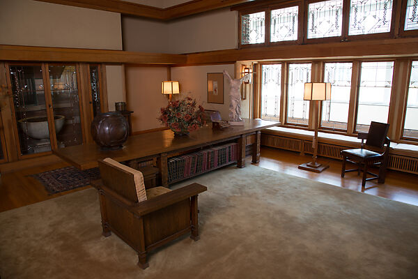 Living Room from the Francis W. Little House: Windows and paneling, Frank Lloyd Wright (American, Richland Center, Wisconsin 1867–1959 Phoenix, Arizona), Oak, leaded glass, American