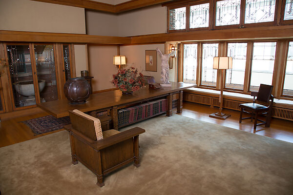Living Room from the Francis W. Little House: Windows and paneling, Frank Lloyd Wright (American, Richland Center, Wisconsin 1867–1959 Phoenix, Arizona), Oak, leaded glass, American