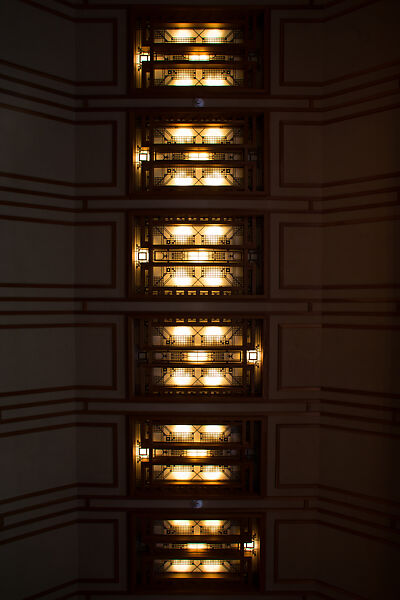 Living Room from the Francis W. Little House: Windows and paneling, Frank Lloyd Wright (American, Richland Center, Wisconsin 1867–1959 Phoenix, Arizona), Oak, leaded glass, American