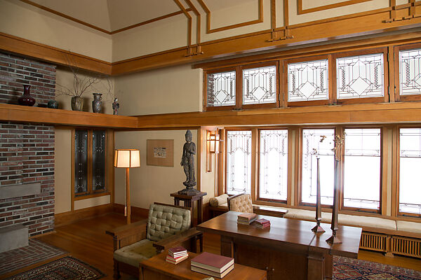 Living Room from the Francis W. Little House: Windows and paneling, Frank Lloyd Wright (American, Richland Center, Wisconsin 1867–1959 Phoenix, Arizona), Oak, leaded glass, American