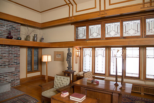 Living Room from the Francis W. Little House: Windows and paneling, Frank Lloyd Wright (American, Richland Center, Wisconsin 1867–1959 Phoenix, Arizona), Oak, leaded glass, American