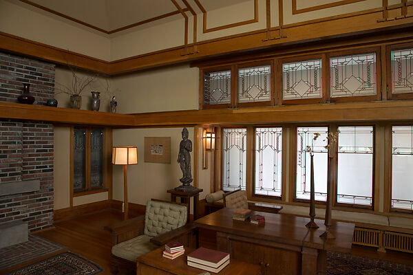 Living Room from the Francis W. Little House: Windows and paneling, Frank Lloyd Wright (American, Richland Center, Wisconsin 1867–1959 Phoenix, Arizona), Oak, leaded glass, American