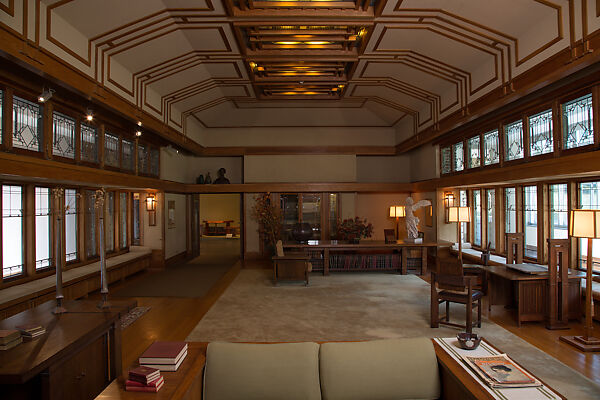 Living Room from the Francis W. Little House: Windows and paneling, Frank Lloyd Wright (American, Richland Center, Wisconsin 1867–1959 Phoenix, Arizona), Oak, leaded glass, American