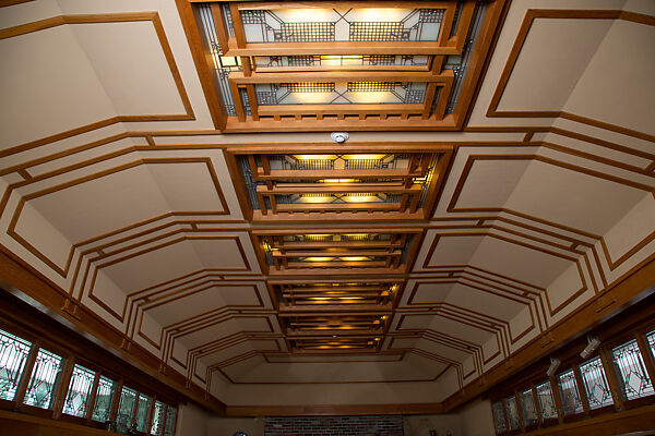 Living Room from the Francis W. Little House: Windows and paneling, Frank Lloyd Wright (American, Richland Center, Wisconsin 1867–1959 Phoenix, Arizona), Oak, leaded glass, American