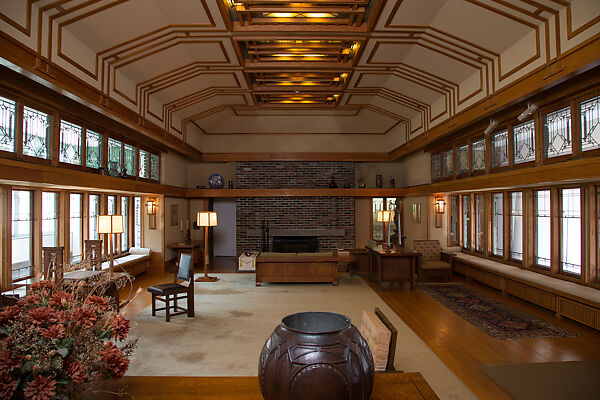 Living Room from the Francis W. Little House: Windows and paneling, Frank Lloyd Wright (American, Richland Center, Wisconsin 1867–1959 Phoenix, Arizona), Oak, leaded glass, American