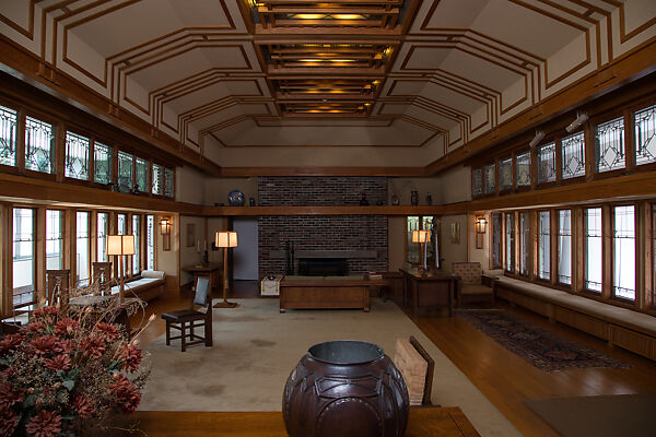 Living Room from the Francis W. Little House: Windows and paneling, Frank Lloyd Wright (American, Richland Center, Wisconsin 1867–1959 Phoenix, Arizona), Oak, leaded glass, American