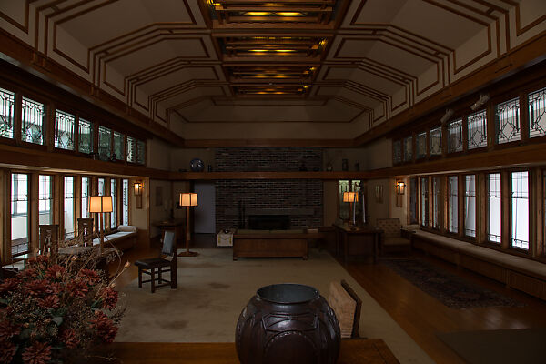 Living Room from the Francis W. Little House: Windows and paneling, Frank Lloyd Wright (American, Richland Center, Wisconsin 1867–1959 Phoenix, Arizona), Oak, leaded glass, American