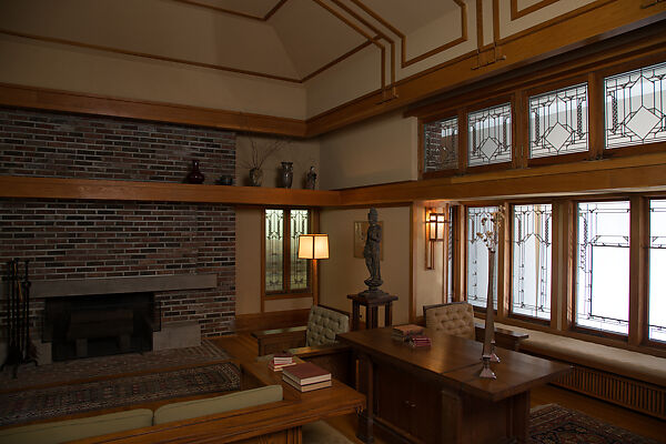 Living Room from the Francis W. Little House: Windows and paneling, Frank Lloyd Wright (American, Richland Center, Wisconsin 1867–1959 Phoenix, Arizona), Oak, leaded glass, American