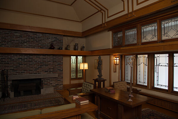 Living Room from the Francis W. Little House: Windows and paneling, Frank Lloyd Wright (American, Richland Center, Wisconsin 1867–1959 Phoenix, Arizona), Oak, leaded glass, American